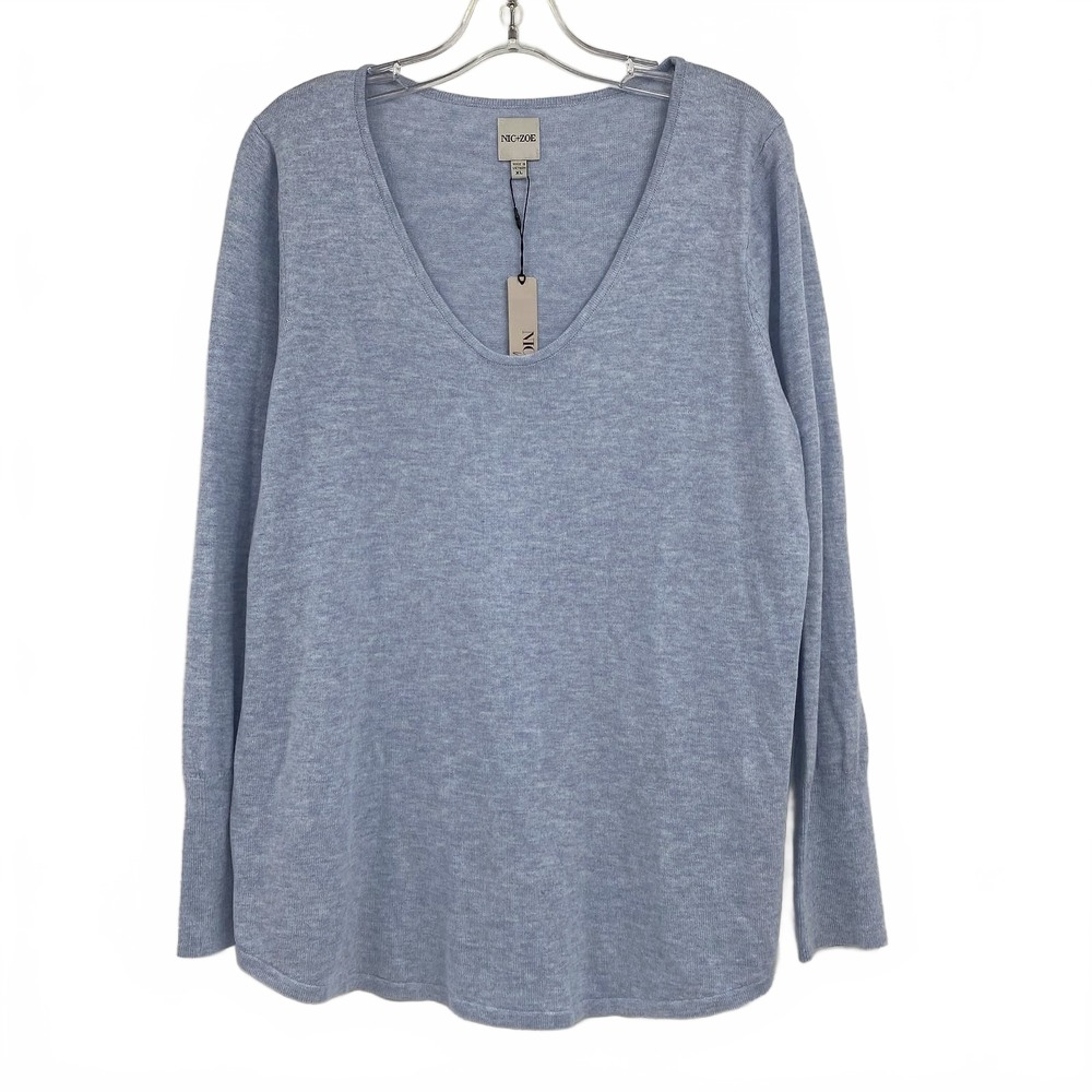 Nic + Zoe Light Blue Cotton Blend Scoop Neck Sweater | Women’s XL